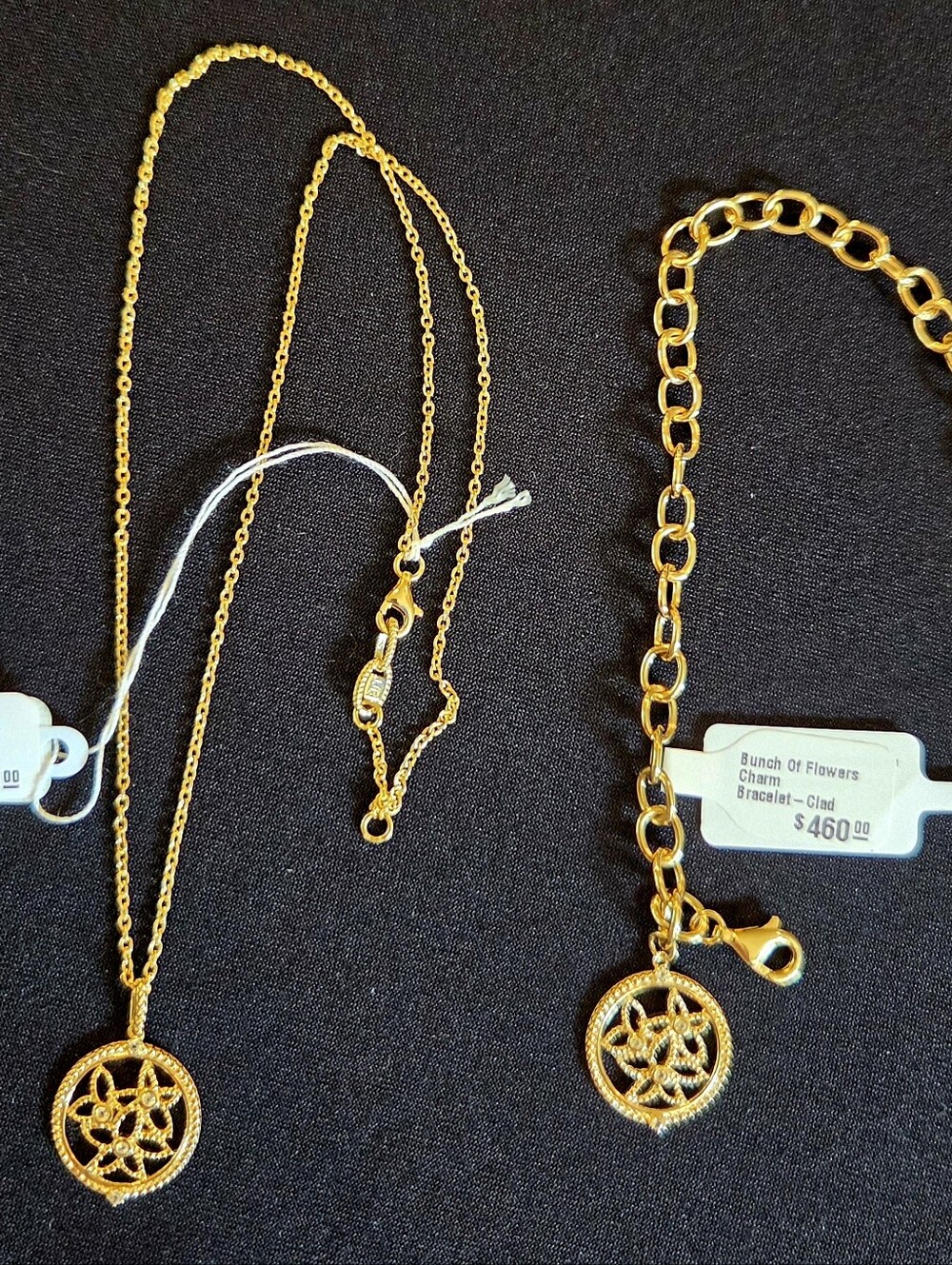 $750 Judith Ripka Flowers Necklace & Bracelet Set 14kt Gold Over Sterling Silver